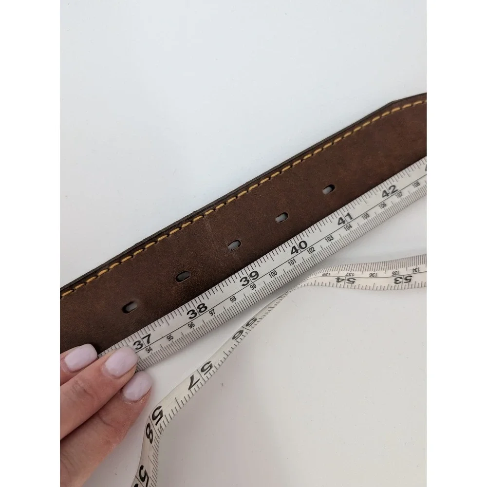 VTG Studded Leather Belt Men 40 Brown Brass Buckle Western Rustic‎ Cowboy Moto